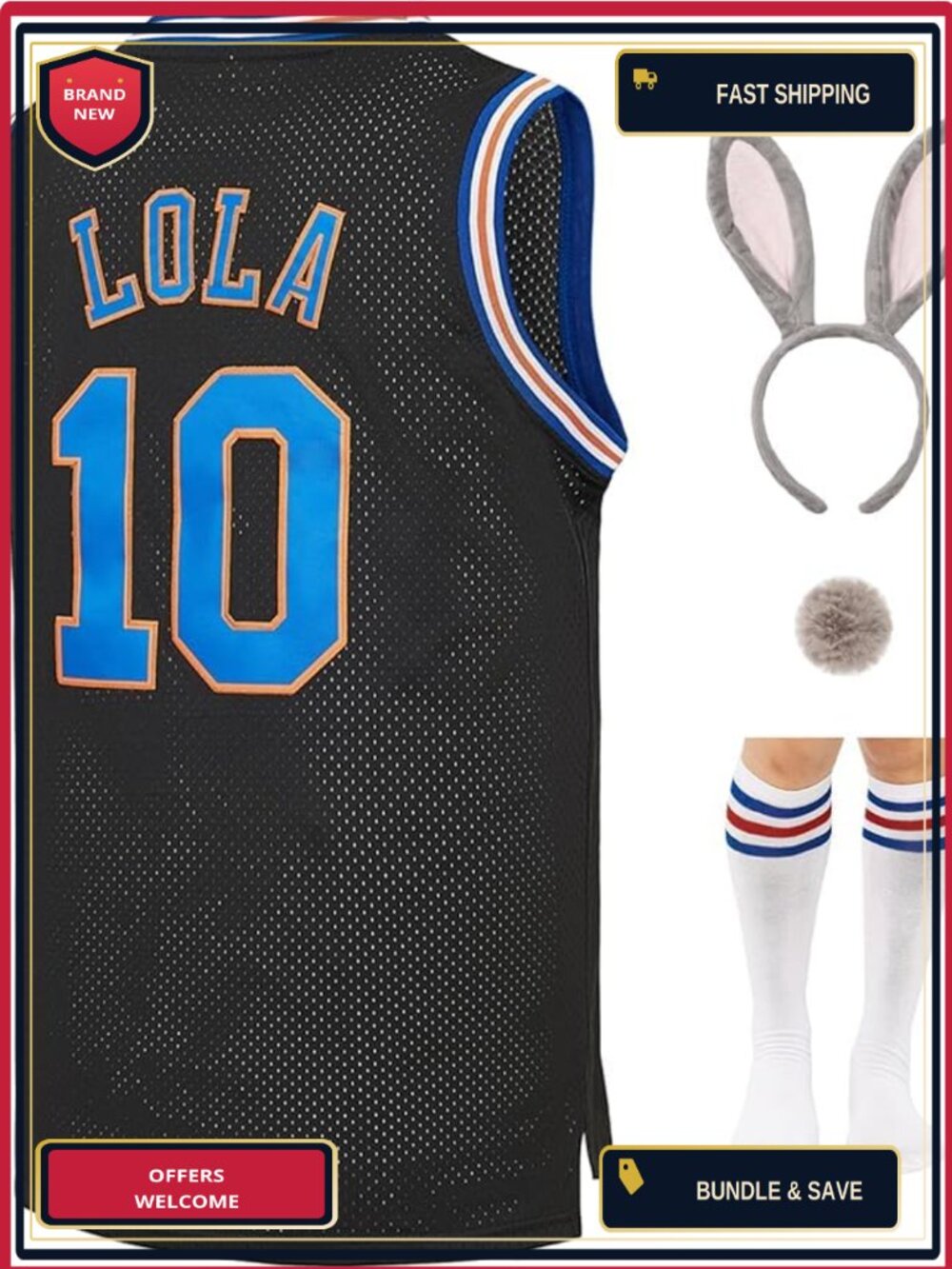 Basketball Jersey Rabbit Ears Tail Sock Set 90s Hip Hop Halloween Costume